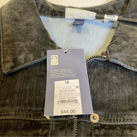 Universal Thread - Women's Holiday Short Sleeve Flocked Denim Jumpsui Olive - Picture 12 of 14